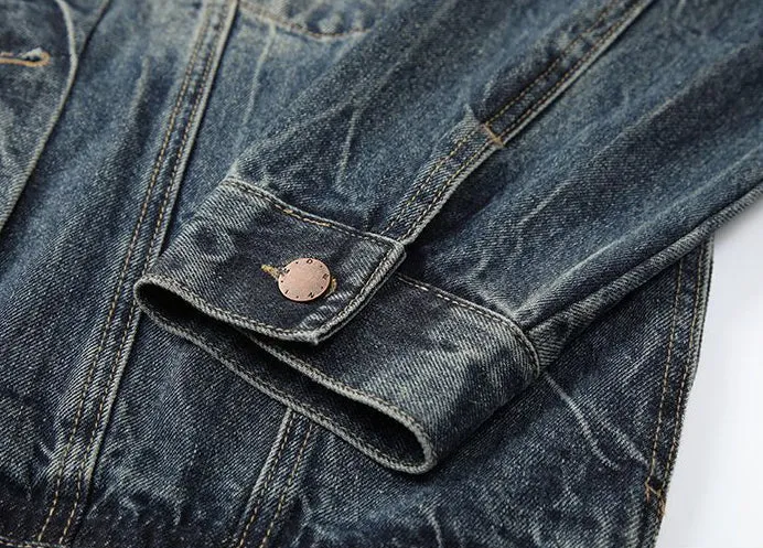Men's Thickened Denim Denim Jacket for a Retro Look