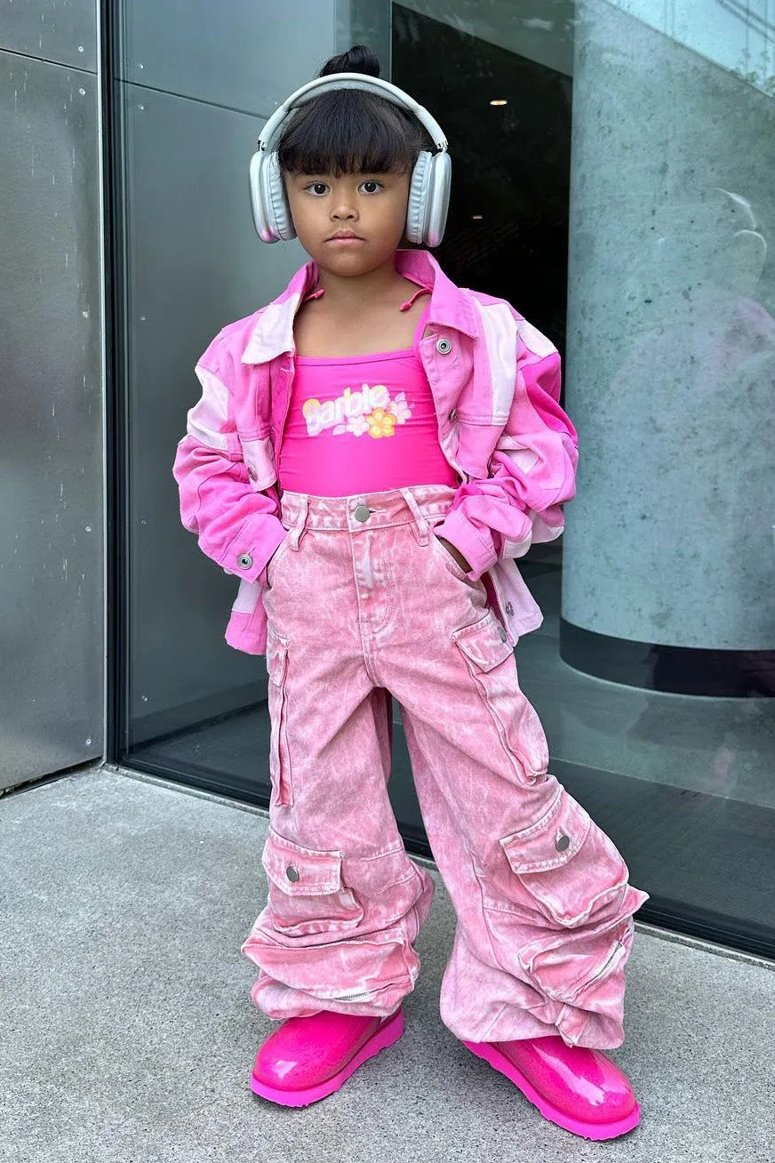 Mini Lily High Rise Cargo Jeans - Pink