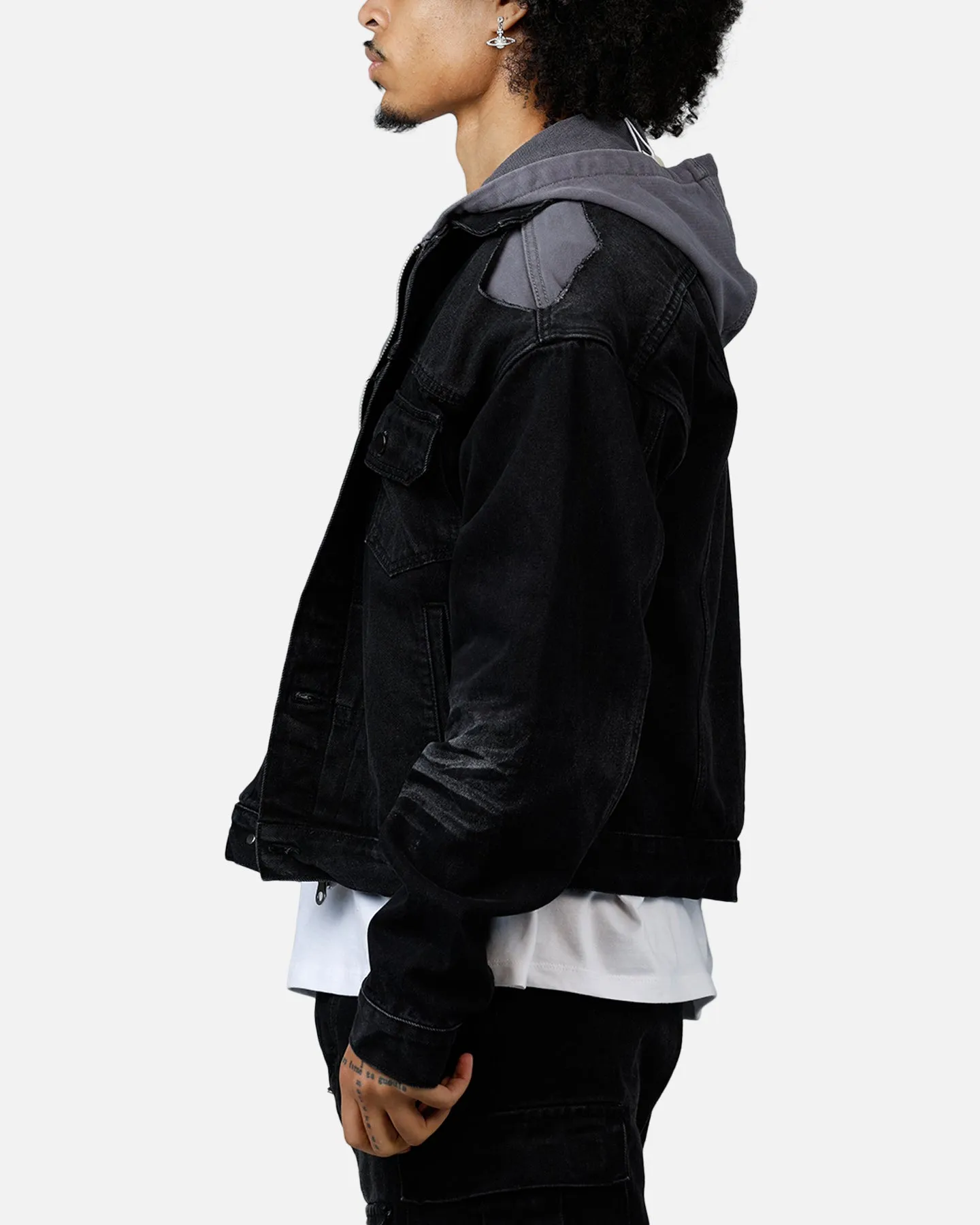 MNML Denim Dissolved Trucker Jacket Black/Grey