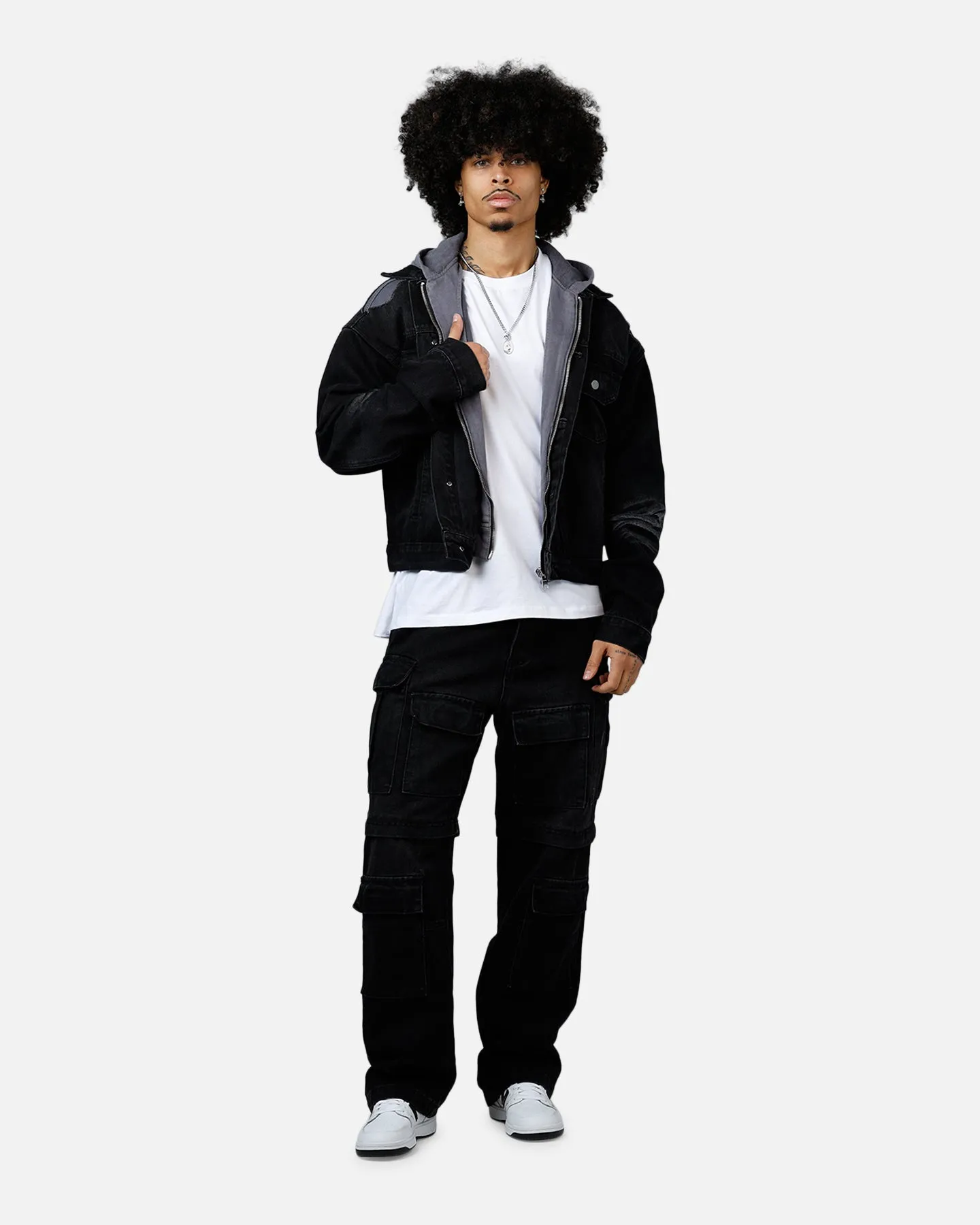 MNML Denim Dissolved Trucker Jacket Black/Grey