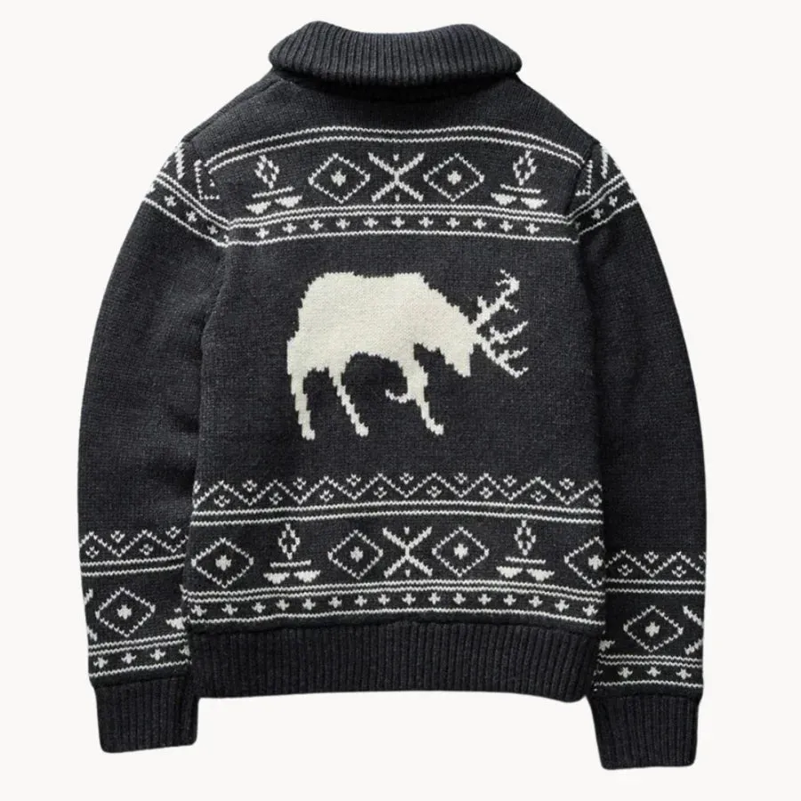 Mountridge - cosy patchwork design with reindeer motif men's pullover jacket