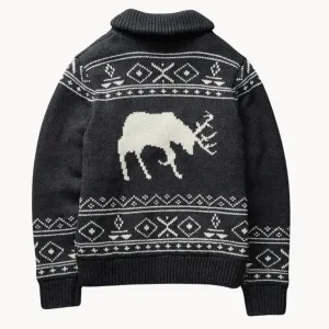 Mountridge - cosy patchwork design with reindeer motif men's pullover jacket