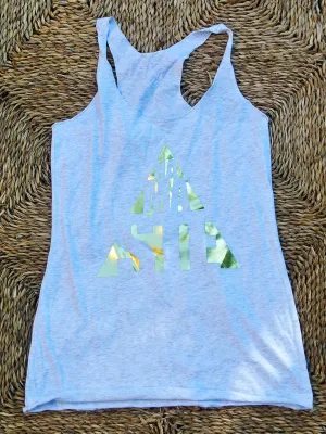 Namasté Racerback Yoga Tank - Heather White with Gold Foil