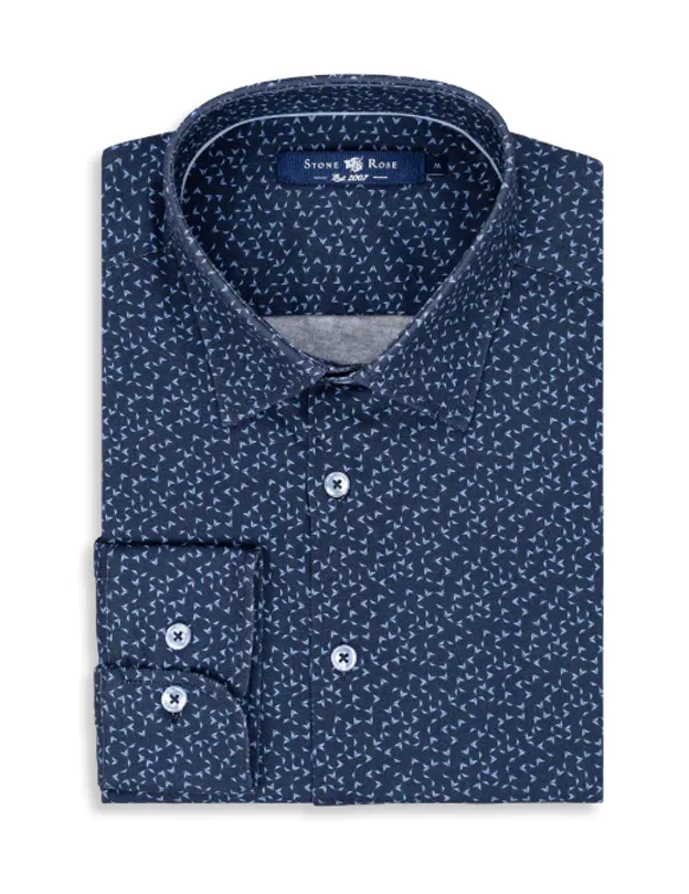 Navy Novelty Knit Long Sleeve Shirt