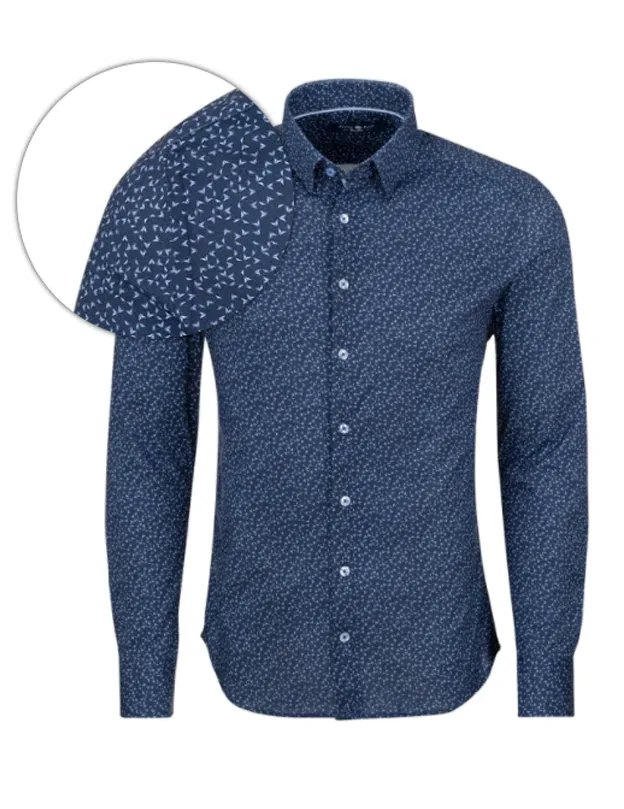 Navy Novelty Knit Long Sleeve Shirt