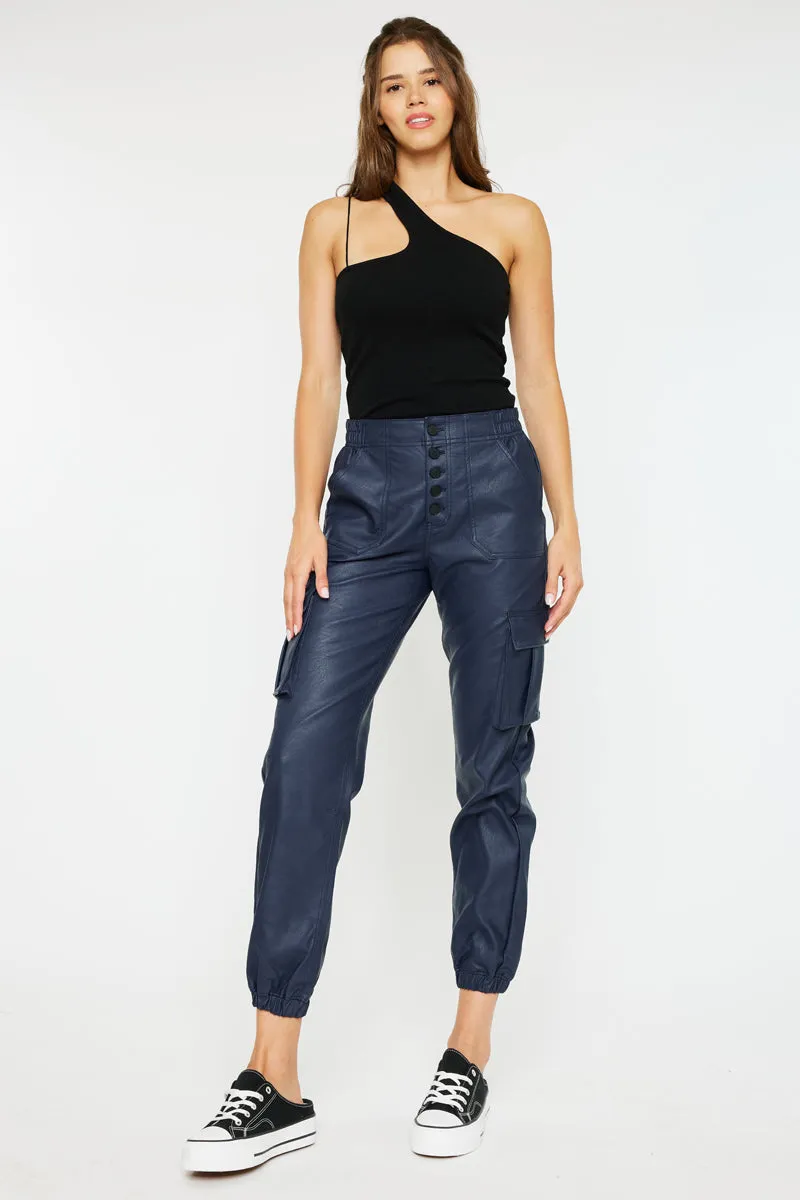 Nelly High Rise Faux Leather Cargo Joggers