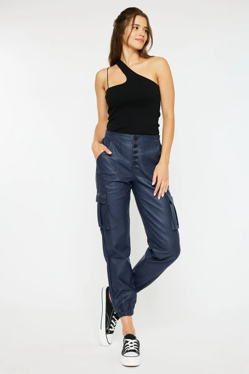 Nelly High Rise Faux Leather Cargo Joggers