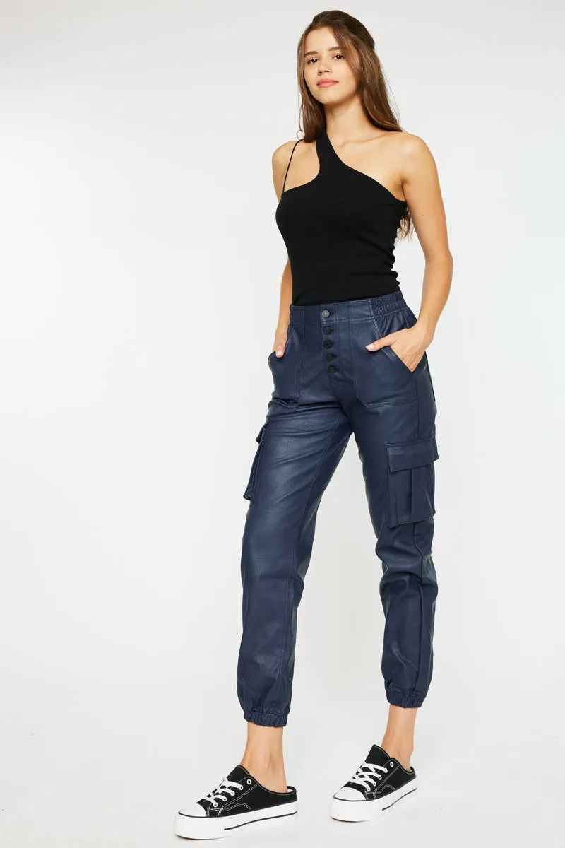 Nelly High Rise Faux Leather Cargo Joggers