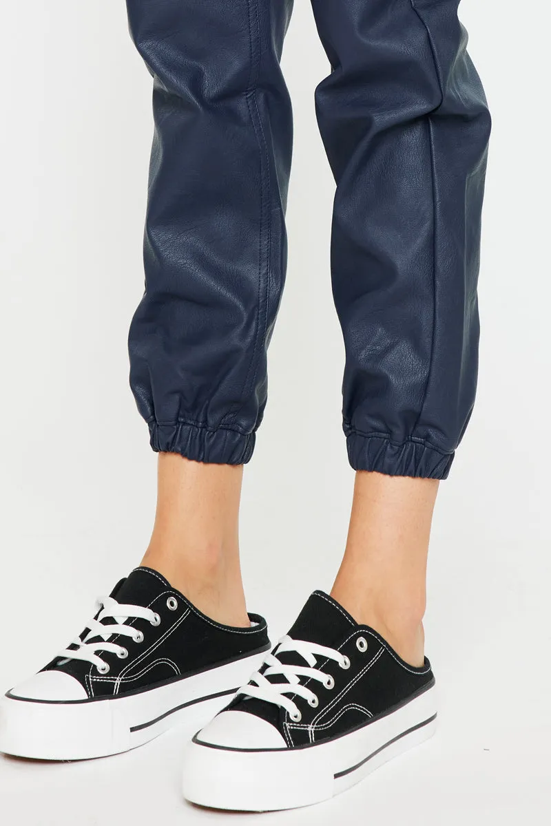 Nelly High Rise Faux Leather Cargo Joggers