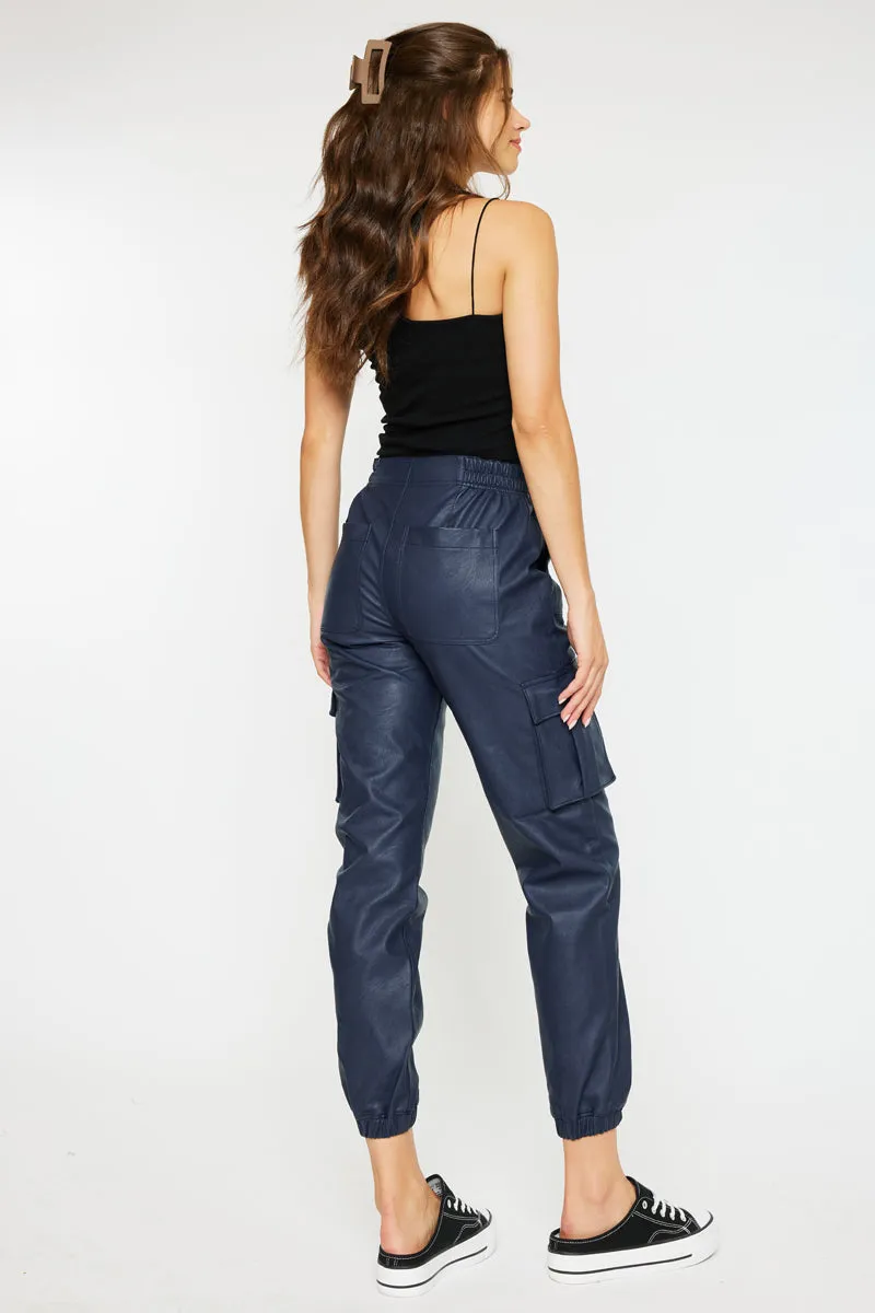 Nelly High Rise Faux Leather Cargo Joggers