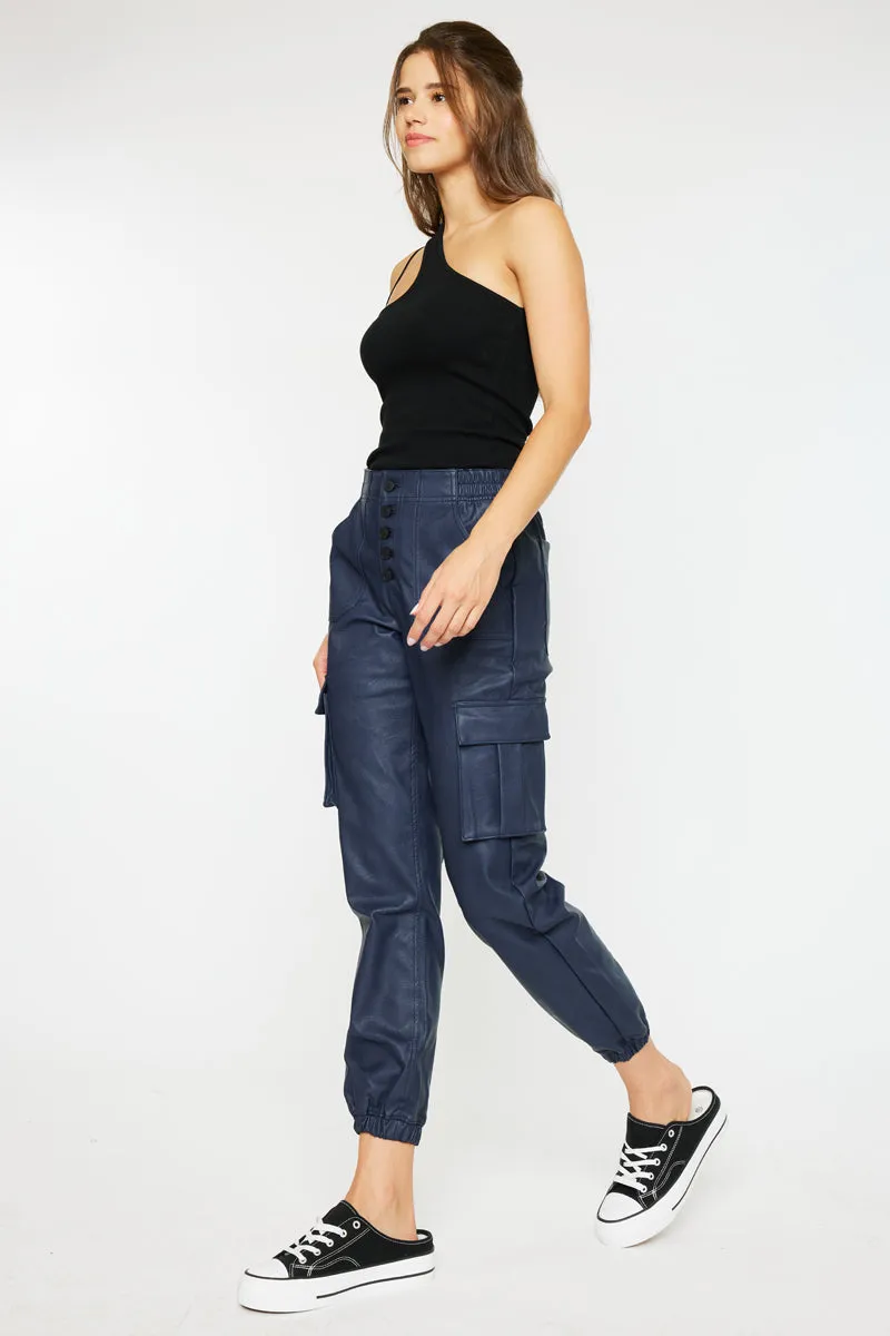 Nelly High Rise Faux Leather Cargo Joggers