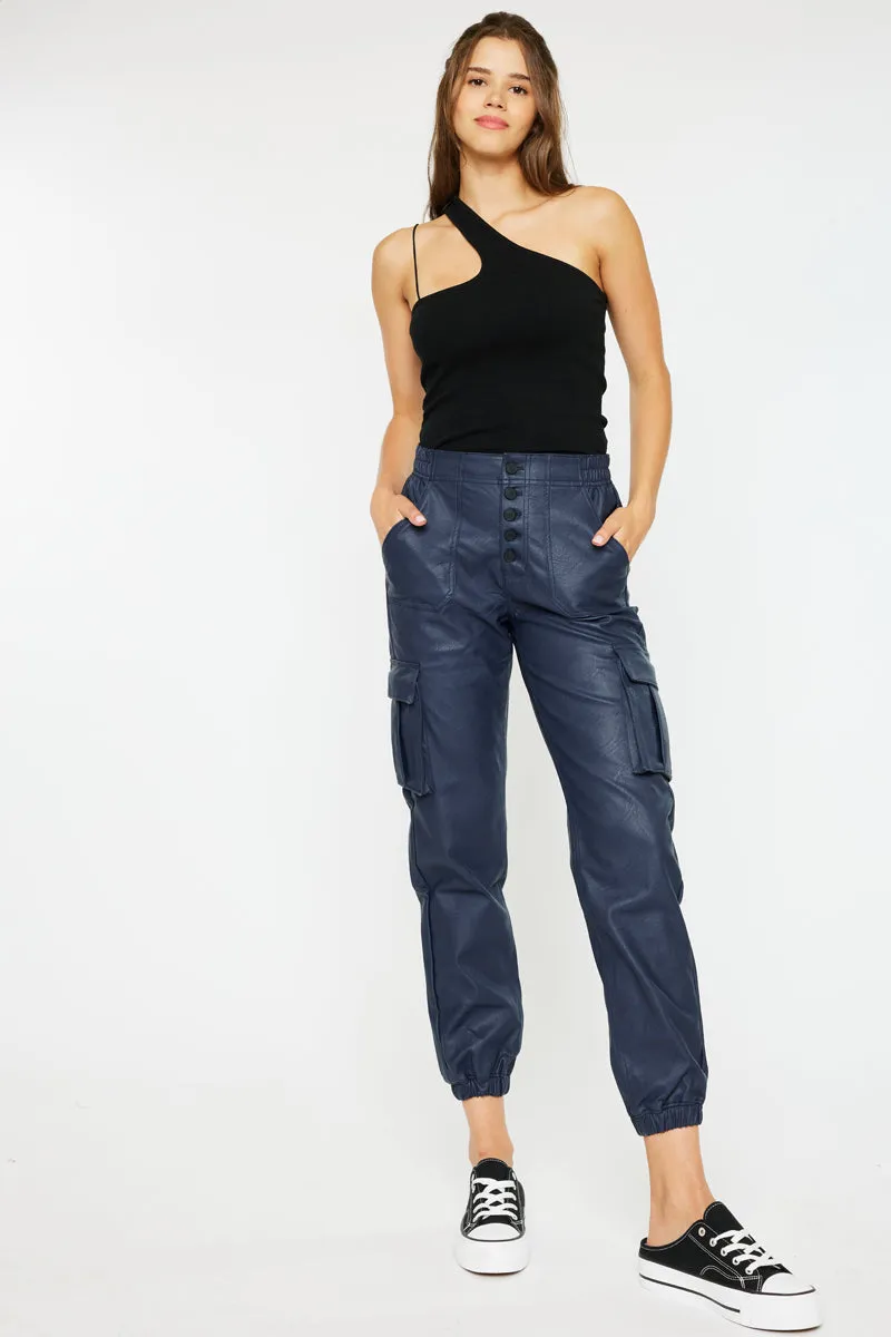 Nelly High Rise Faux Leather Cargo Joggers
