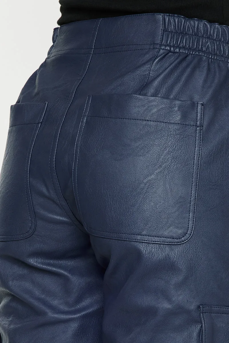 Nelly High Rise Faux Leather Cargo Joggers