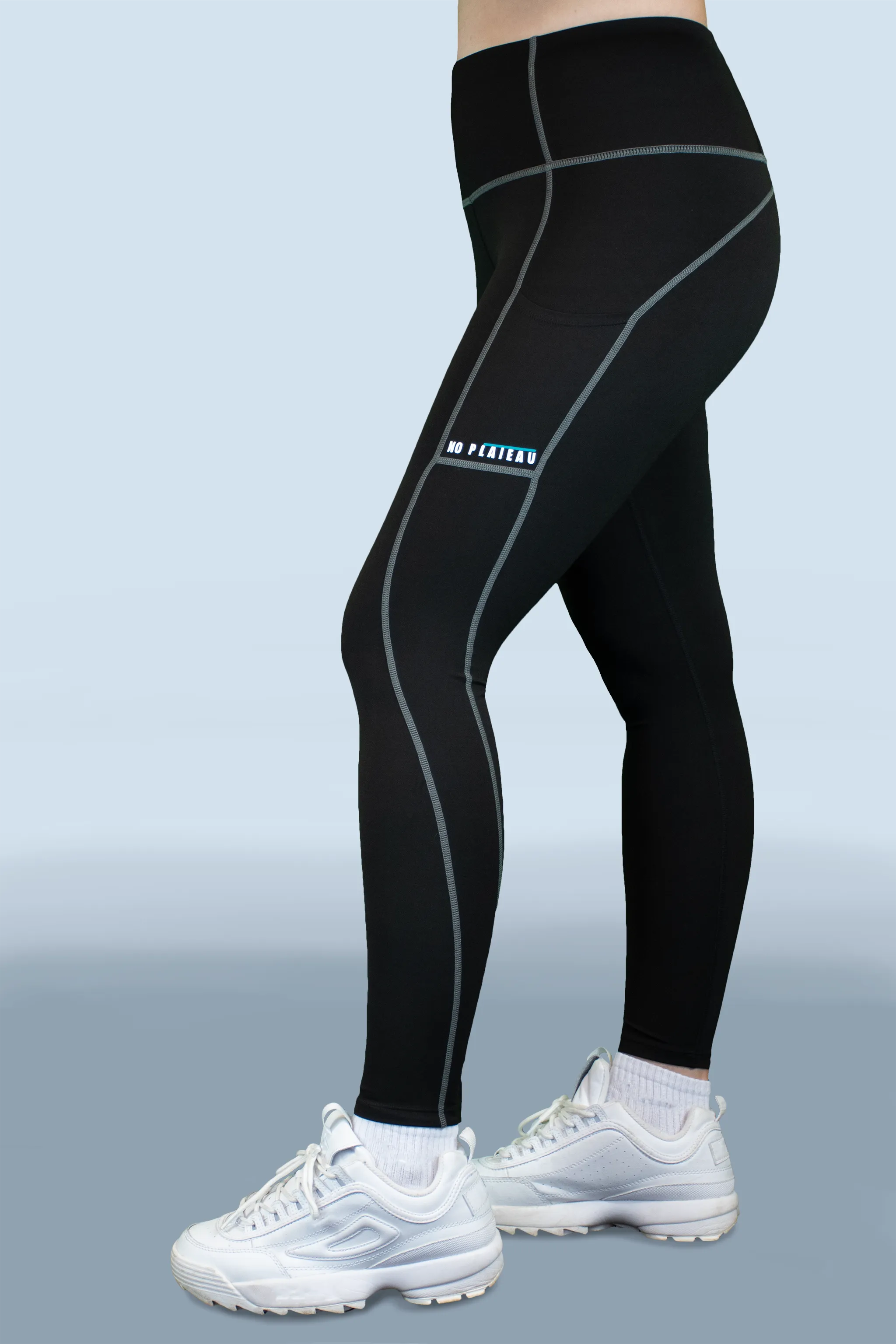 No Plateau Contrast Seam Leggings – Black | High-Performance Tummy Control Activewear