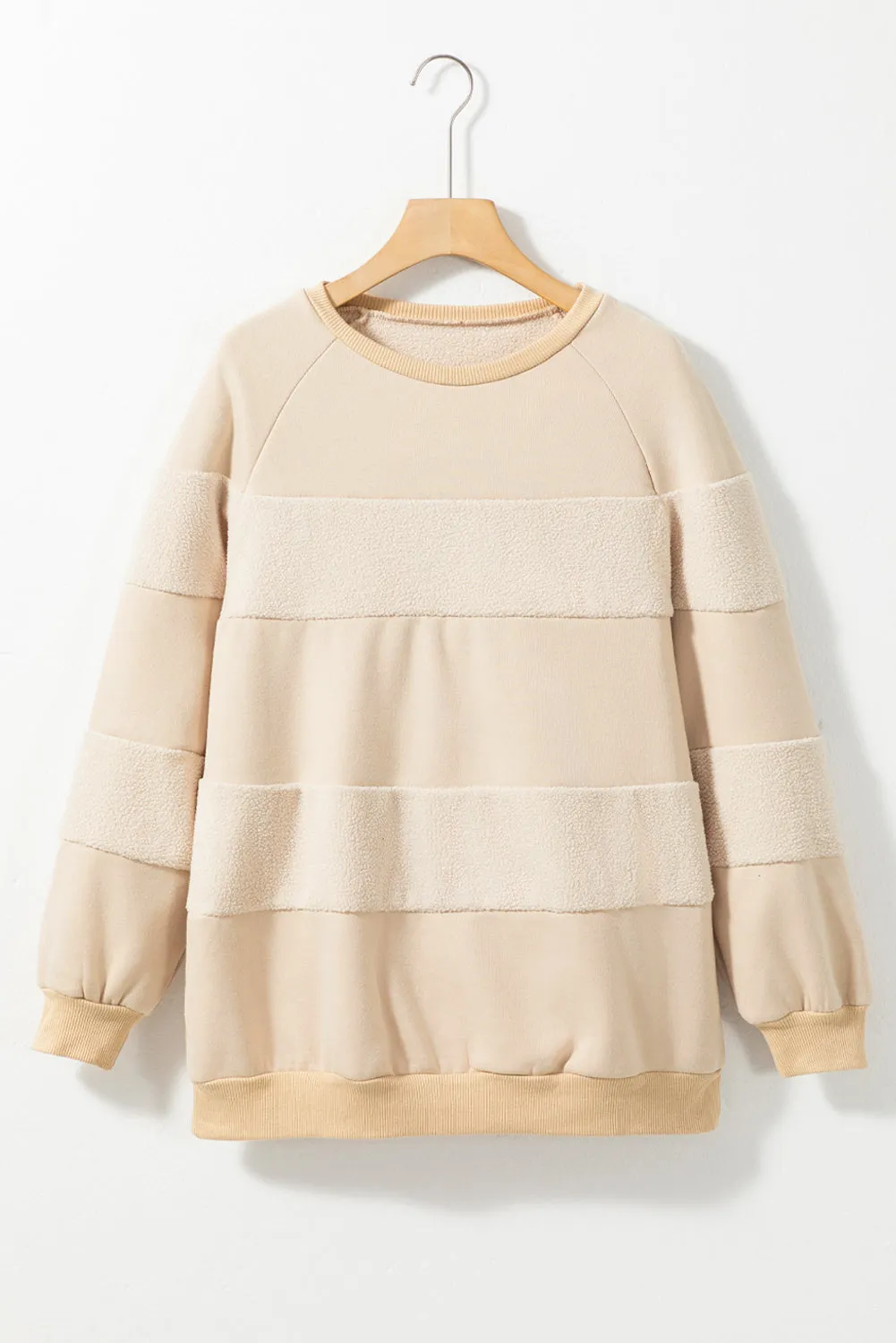 Oatmeal Contrast 2-tone Patchwork Raglan Sleeve Sweatshirt