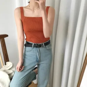 Orange Square Neck Tank Top