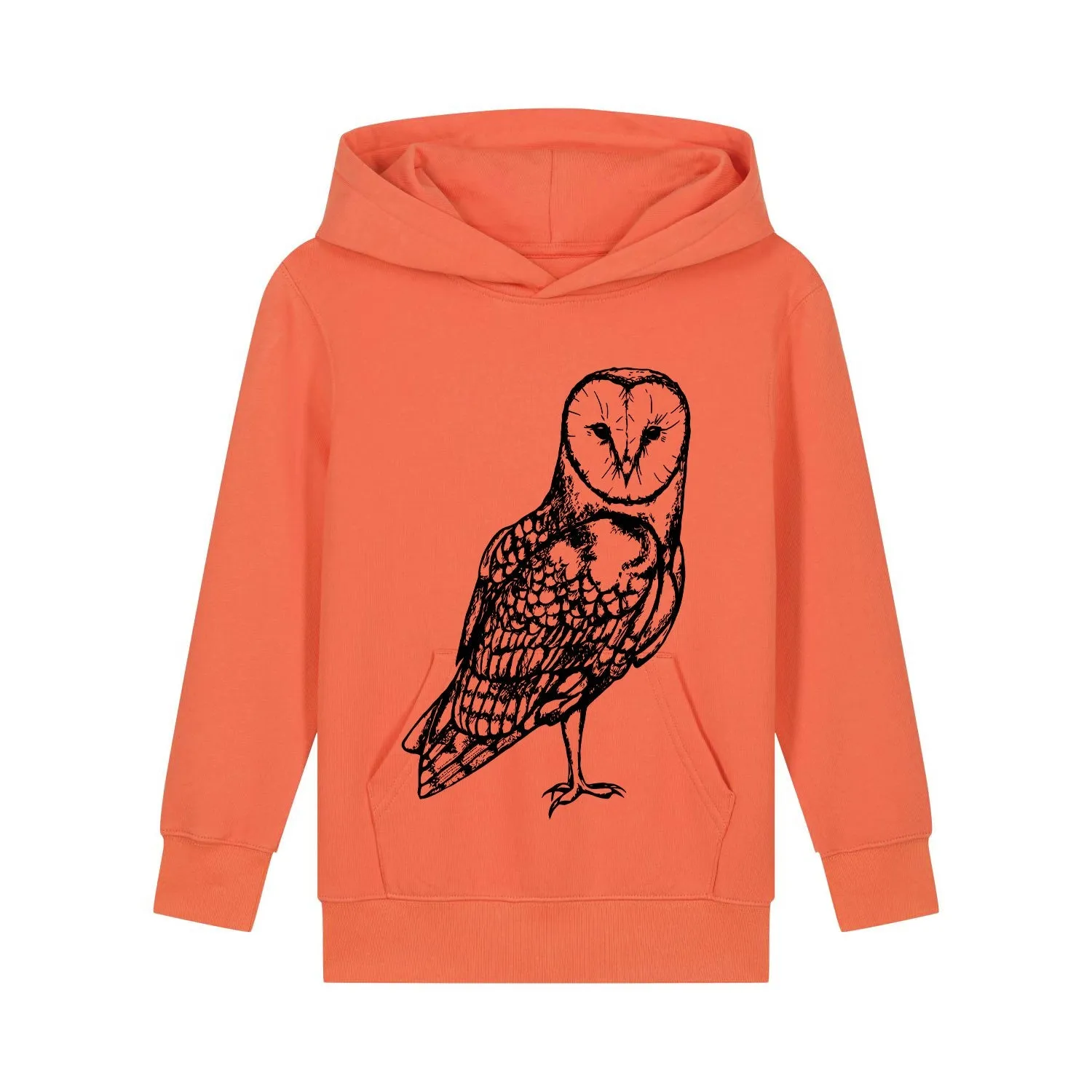 Organic Cotton Kids Hoodie | Owl on coral orange