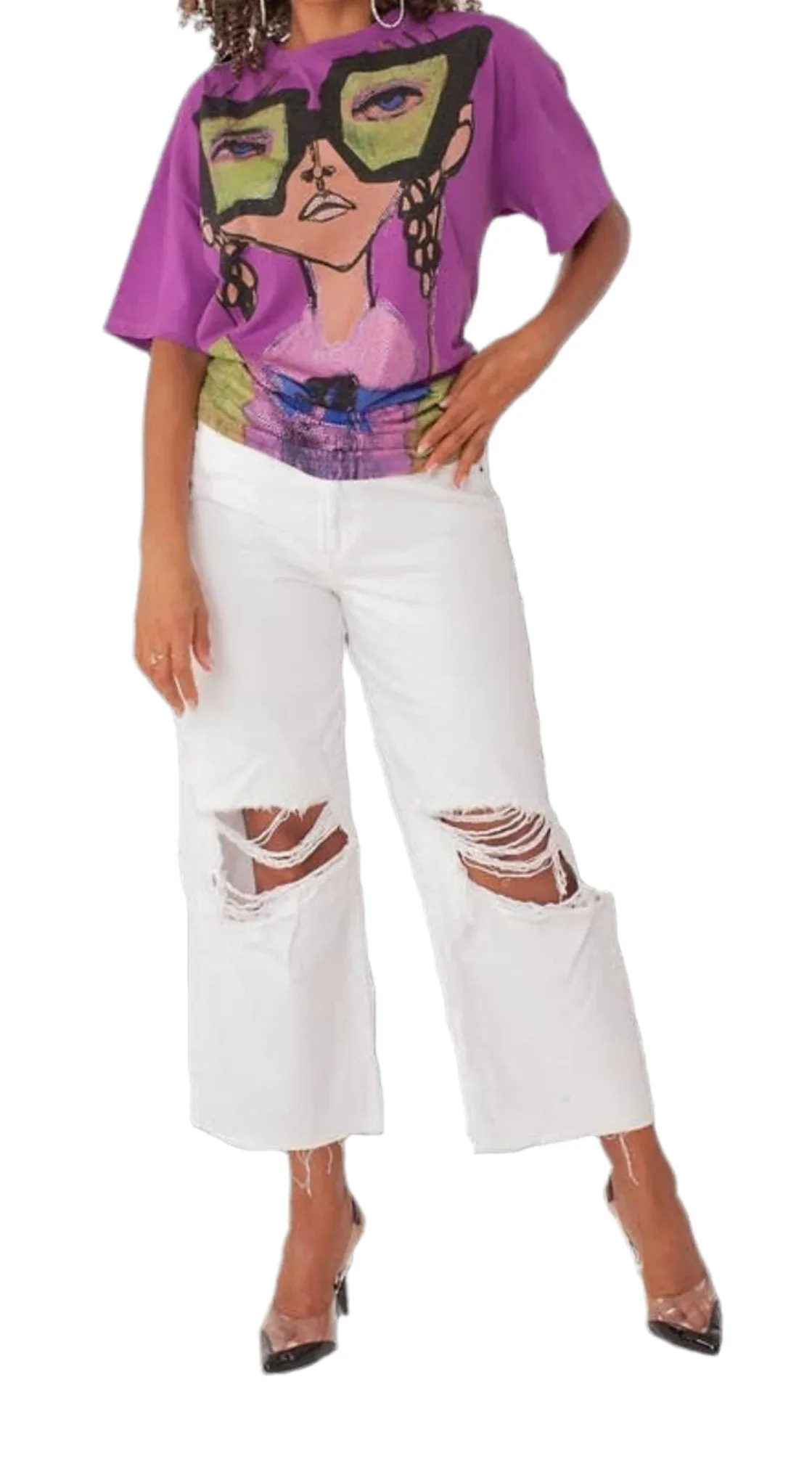 Oversize Print Tee with Studs