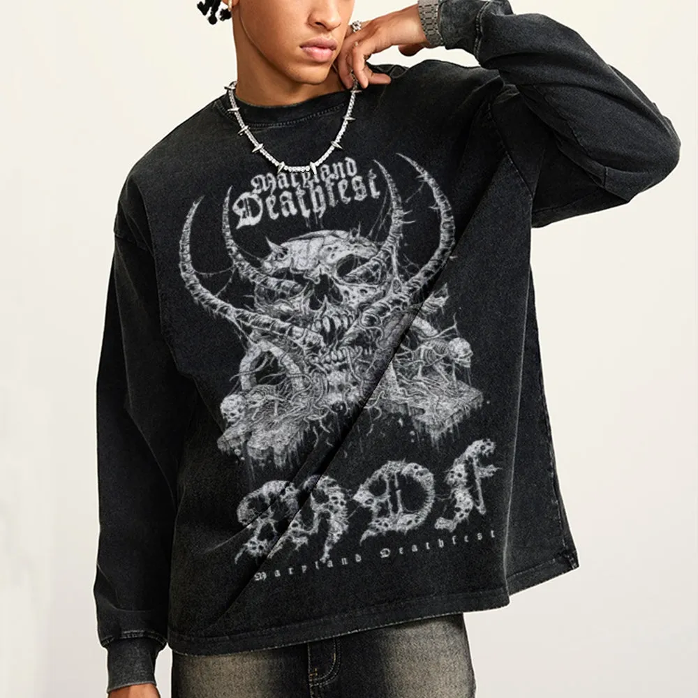 Oversized Vintage Washed Gothic Grunge Graphic Sweatshirt