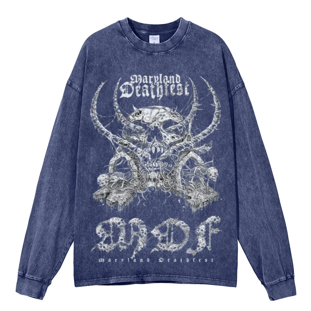 Oversized Vintage Washed Gothic Grunge Graphic Sweatshirt