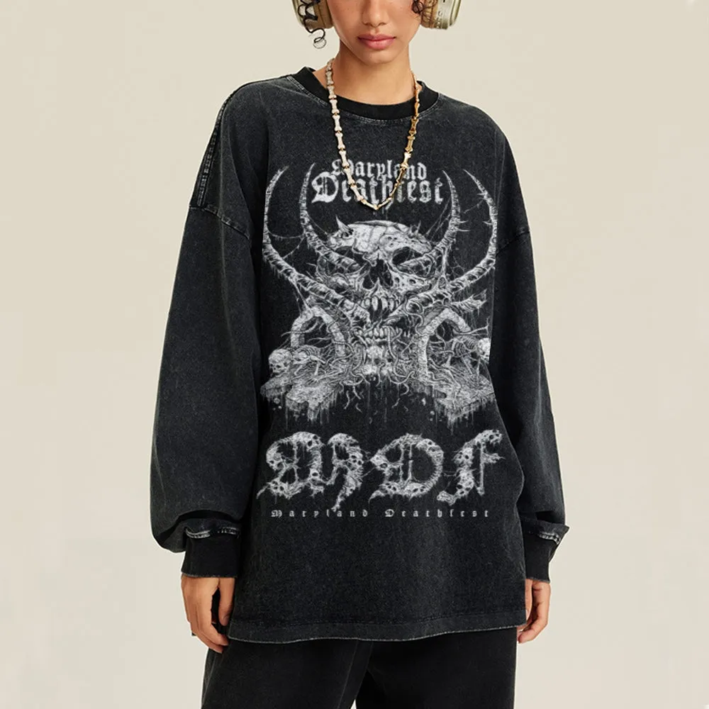 Oversized Vintage Washed Gothic Grunge Graphic Sweatshirt