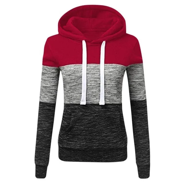 Patchwork Hoodies Sweatshirts Women Casual Pullover Tops  Jumper Hooded Sweatshirt Female Hoodie Sudadera Plus Size S-5XL