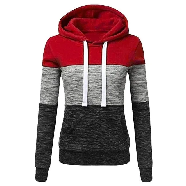 Patchwork Hoodies Sweatshirts Women Casual Pullover Tops  Jumper Hooded Sweatshirt Female Hoodie Sudadera Plus Size S-5XL