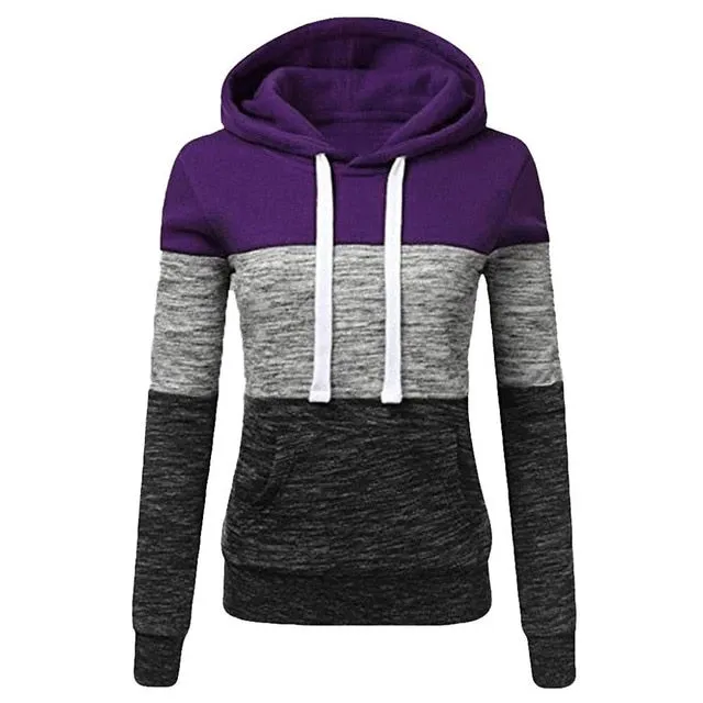 Patchwork Hoodies Sweatshirts Women Casual Pullover Tops  Jumper Hooded Sweatshirt Female Hoodie Sudadera Plus Size S-5XL
