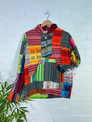 Patchwork Kangaroo Pocket Hood Top