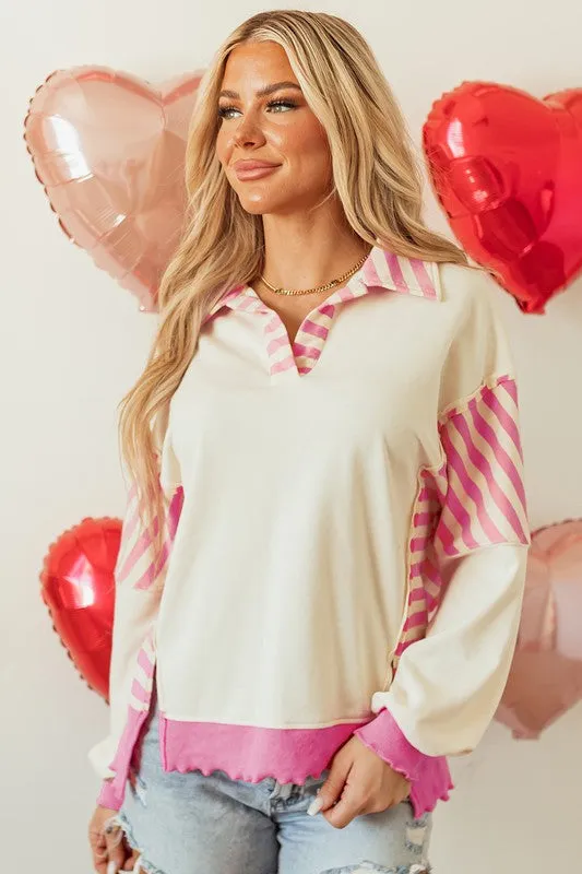Perfect in Pink Collared French Terry Top