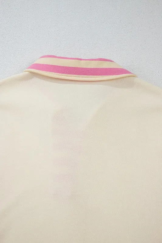 Perfect in Pink Collared French Terry Top
