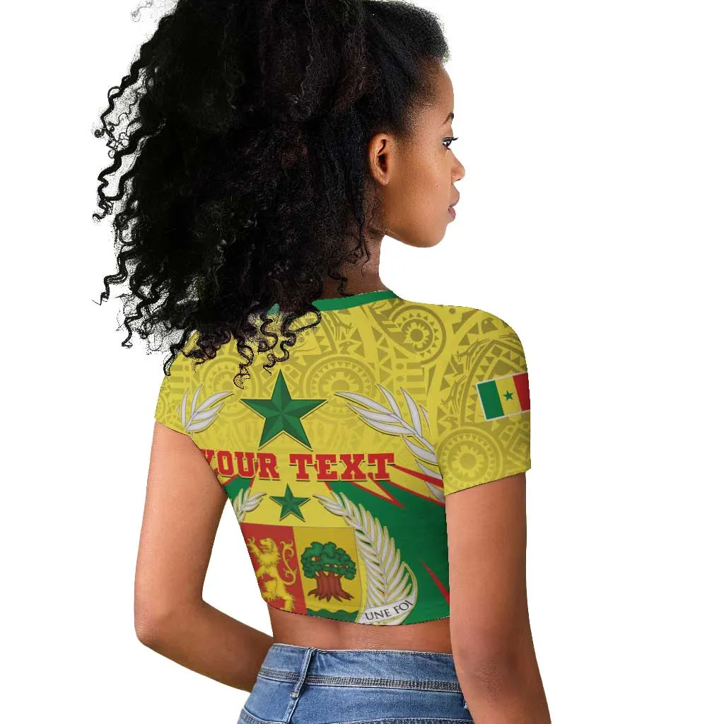 Personalised Afro Senegal Raglan Cropped T shirt Coat Of Arms Mix African Pattern LT15