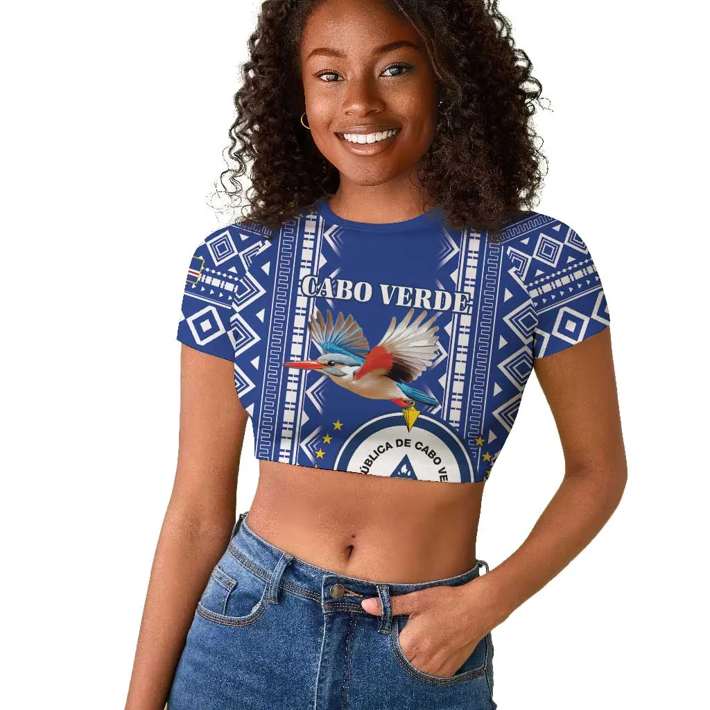 Personalised Cape Verde Raglan Cropped T shirt Grey Headed Kingfisher - Coat Of Arms LT15
