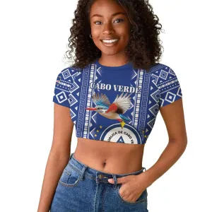 Personalised Cape Verde Raglan Cropped T shirt Grey Headed Kingfisher - Coat Of Arms LT15