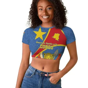 Personalised DR Congo Raglan Cropped T shirt Coat Of Arms With Map LT15