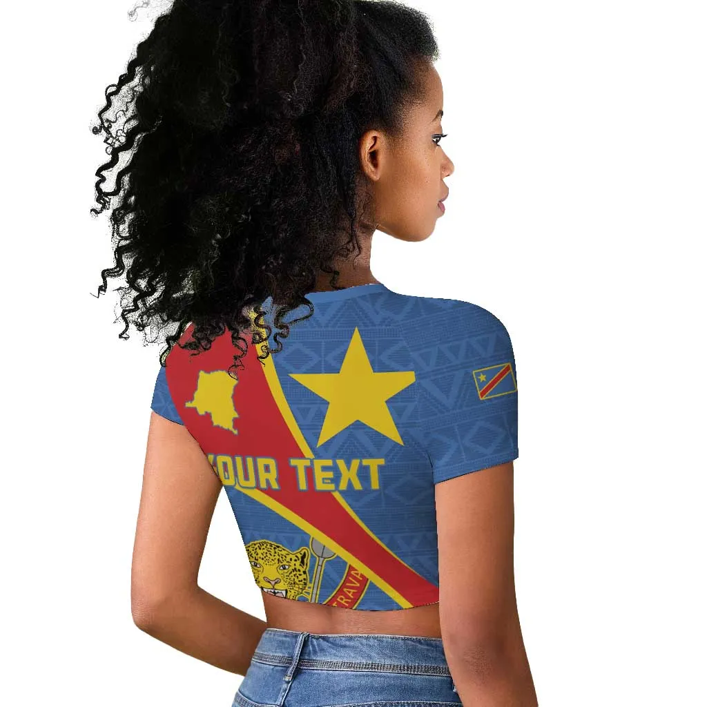 Personalised DR Congo Raglan Cropped T shirt Coat Of Arms With Map LT15