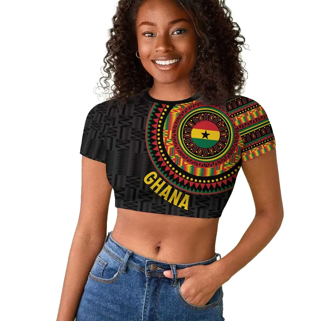 Personalised Ghana African Tribal Mix Kente Patterns Raglan Cropped T shirt Chest Arm Tattoo LT15