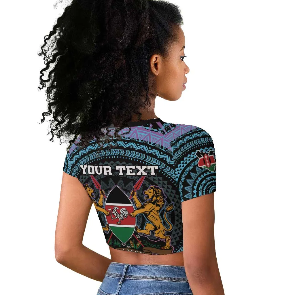 Personalised Kenya Lilac Breasted Roller Raglan Cropped T shirt Orchid Flower - African Pattern LT15
