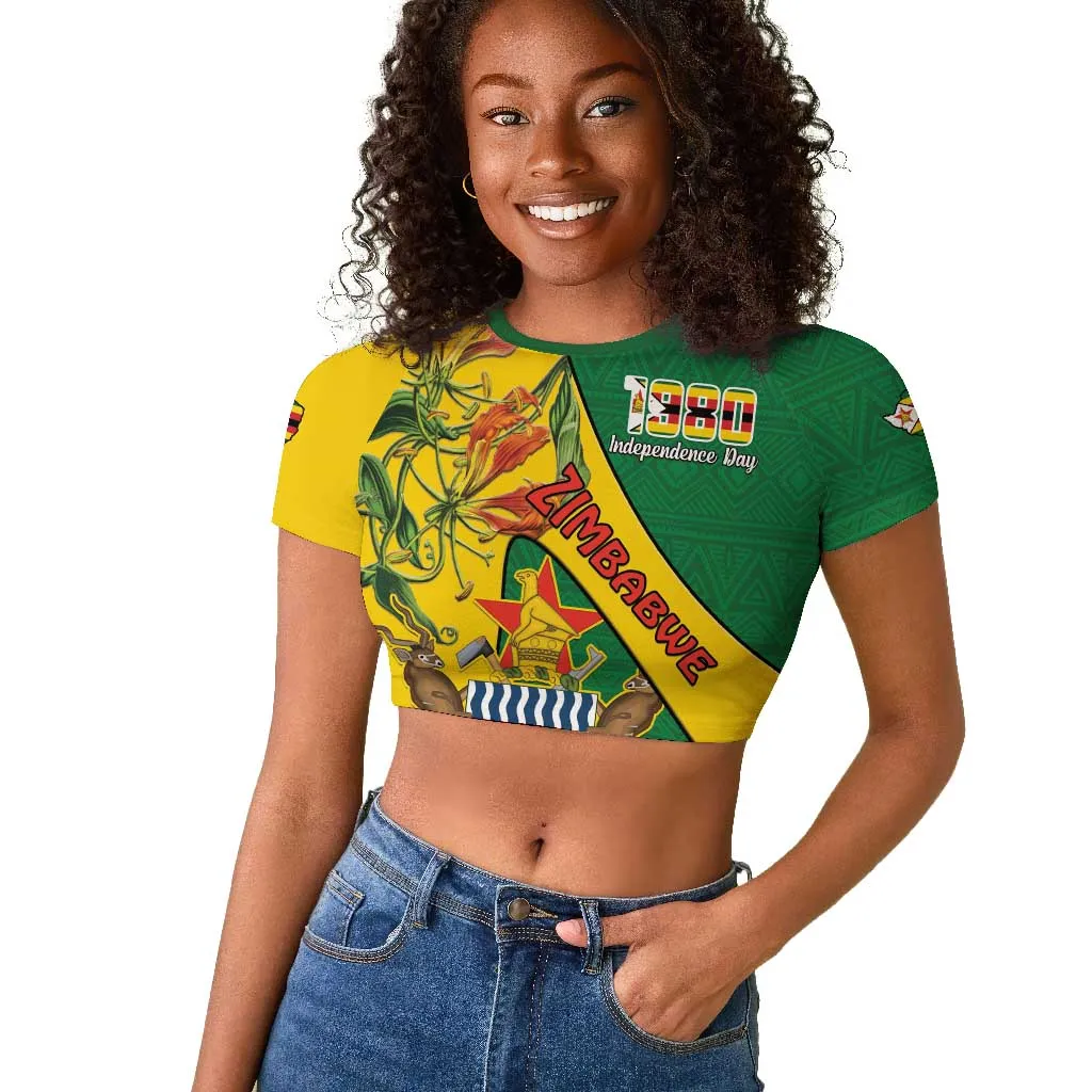 Personalised Proudly Zimbabwe Raglan Cropped T shirt Happy Independence Day LT15
