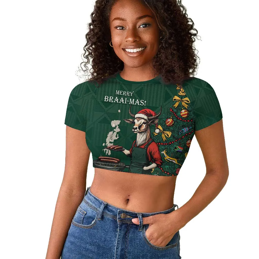 Personalised South Africa Raglan Cropped T shirt Springbok Christmas Braai LT7