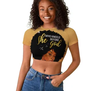 Personalized African Black Women Raglan Cropped T shirt She Who Kneels Before God DT02
