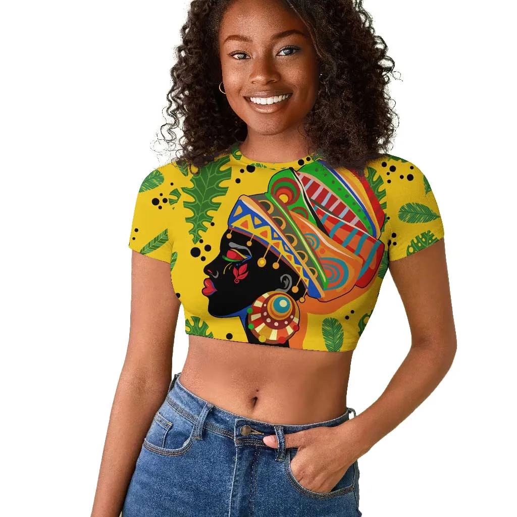 Personalized African Woman Raglan Cropped T shirt Tropical Style DT02