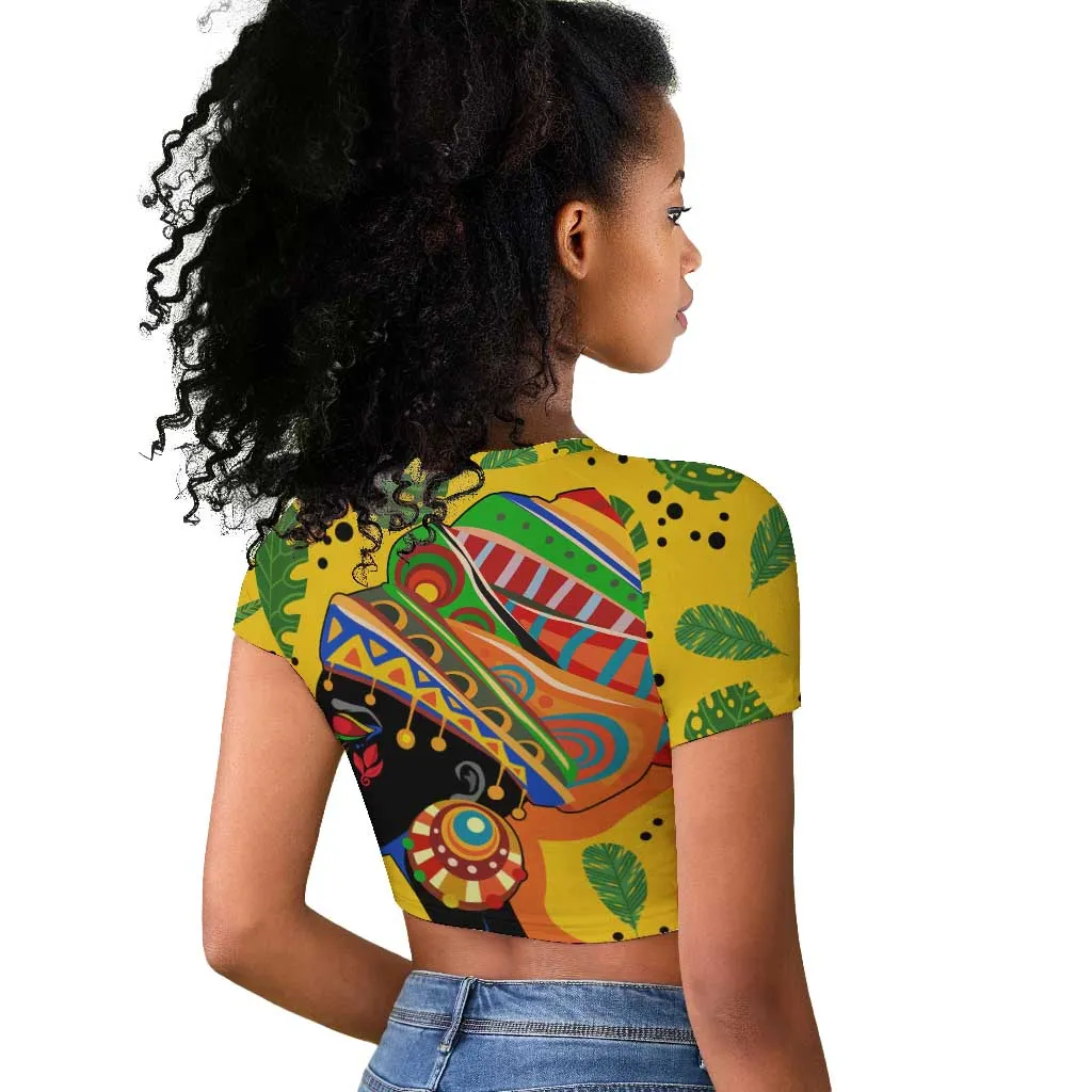 Personalized African Woman Raglan Cropped T shirt Tropical Style DT02