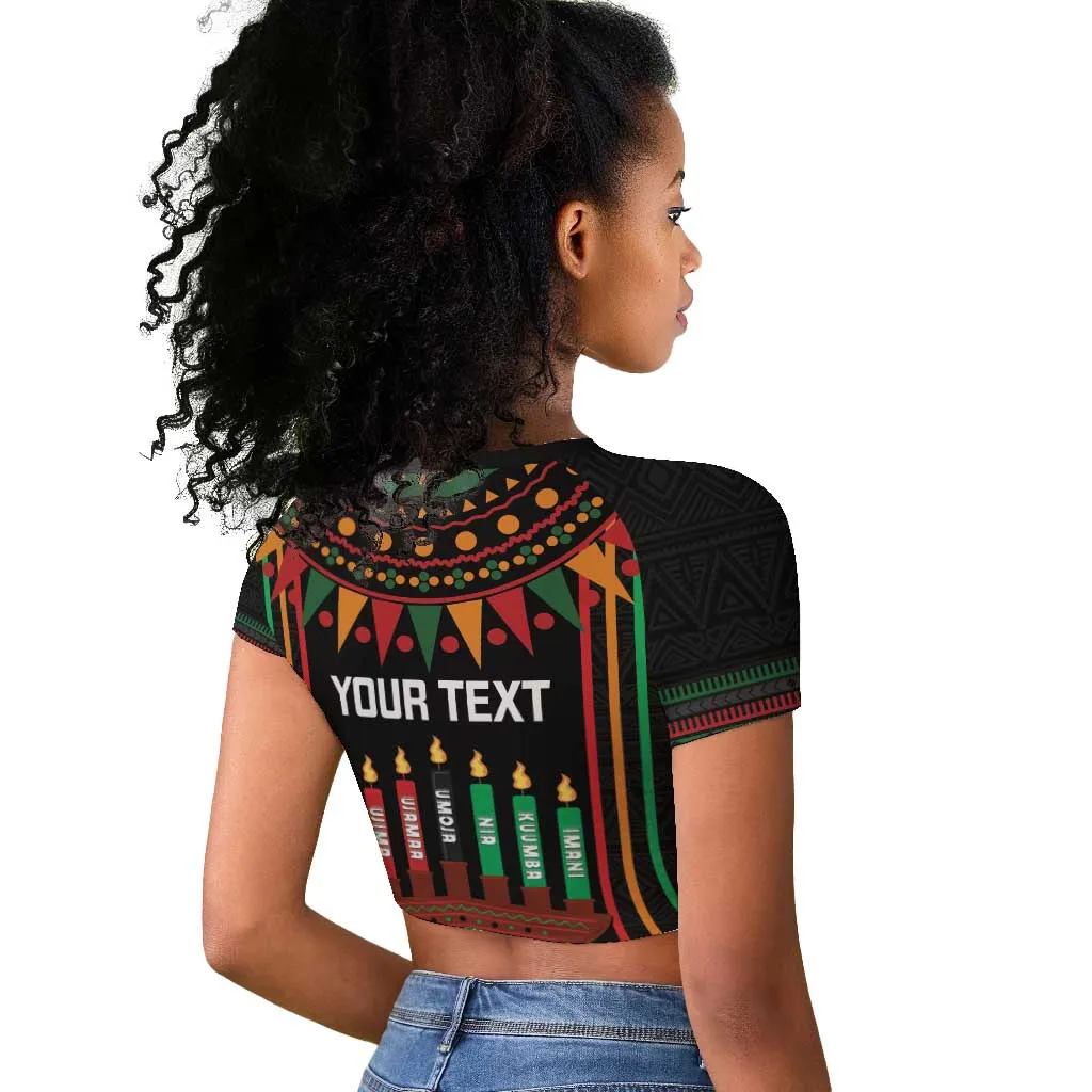 Personalized Afro-American Kwanzaa Raglan Cropped T shirt Kinara Candles African Pattern LT14