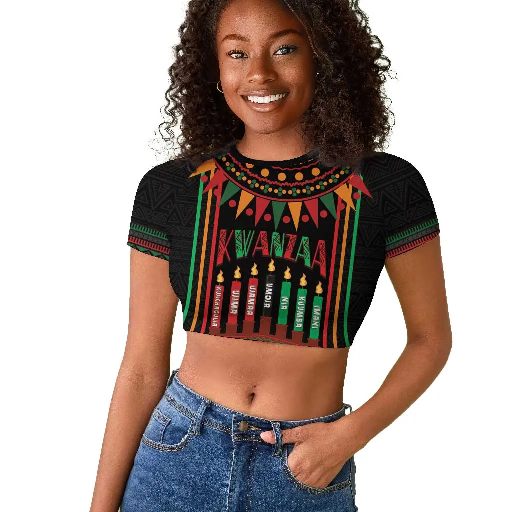 Personalized Afro-American Kwanzaa Raglan Cropped T shirt Kinara Candles African Pattern LT14