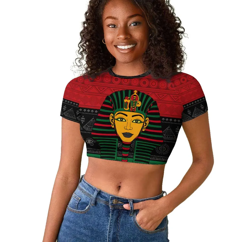 Personalized Ancient Egypt Raglan Cropped T shirt - Pharaoh in Pan-African Colors DT02
