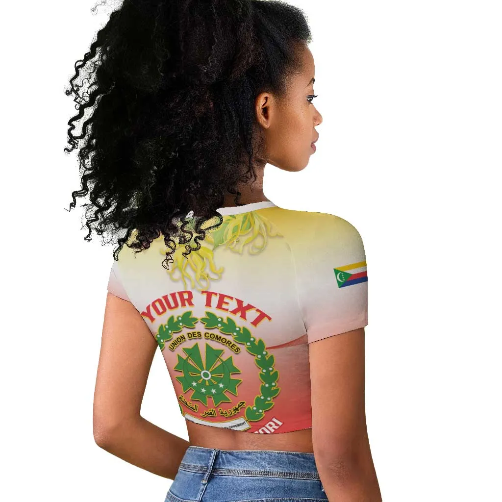 Personalized Comoros Raglan Cropped T shirt Coat Of Arms Mix Ylang Ylang Flower LT14