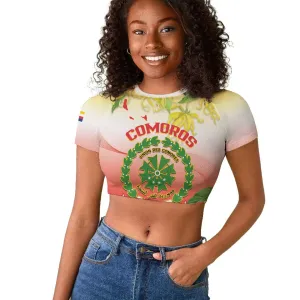 Personalized Comoros Raglan Cropped T shirt Coat Of Arms Mix Ylang Ylang Flower LT14