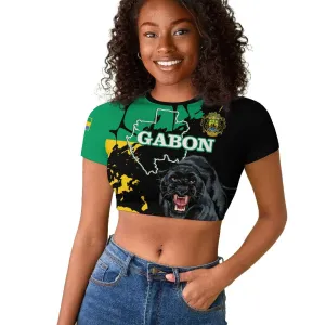 Personalized Gabon Black Panther Raglan Cropped T shirt Gabonese Map Grunge Style LT14