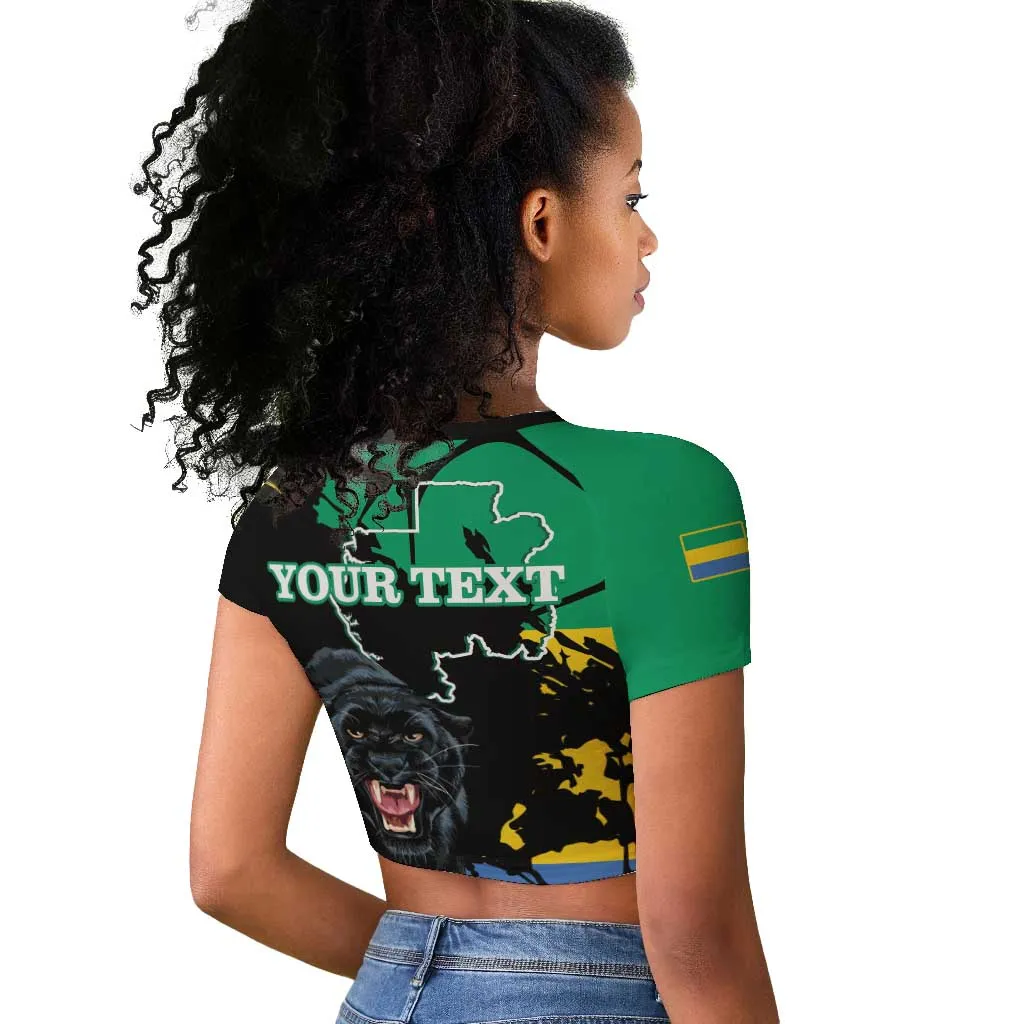 Personalized Gabon Black Panther Raglan Cropped T shirt Gabonese Map Grunge Style LT14